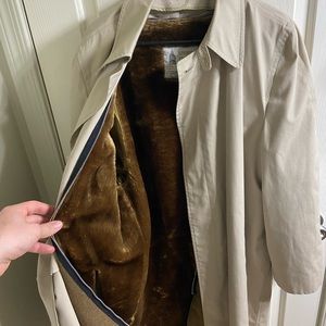 London Fog Tan 42 Long Unisex Trench Coat with Detachable Faux Fur Lining